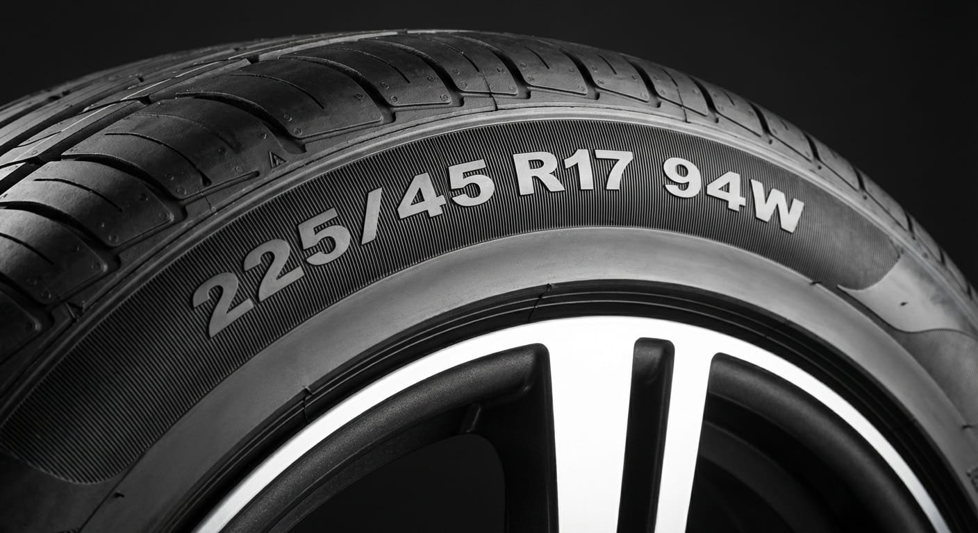 Боковина автомобильной шины с чёткой маркировкой размера и индексов