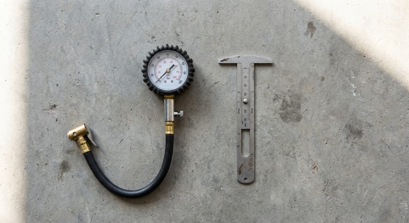 Манометр для проверки давления в шинах и измеритель глубины протектора