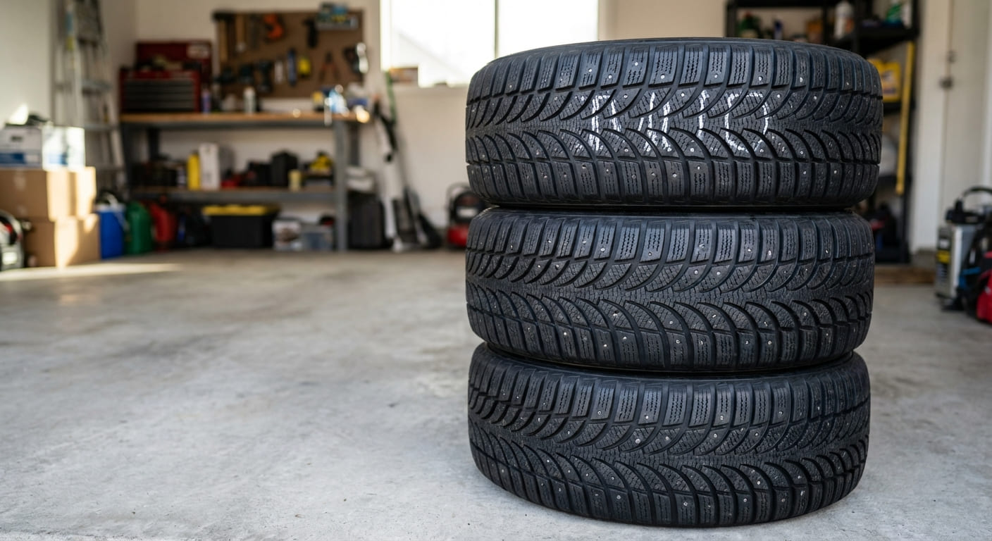Чистые автомобильные шины с маркировкой перед сезонным хранением